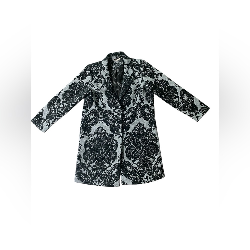 Soft Surroundings Women’s Damask  Black and Gray Mid Length Coat Size Medium